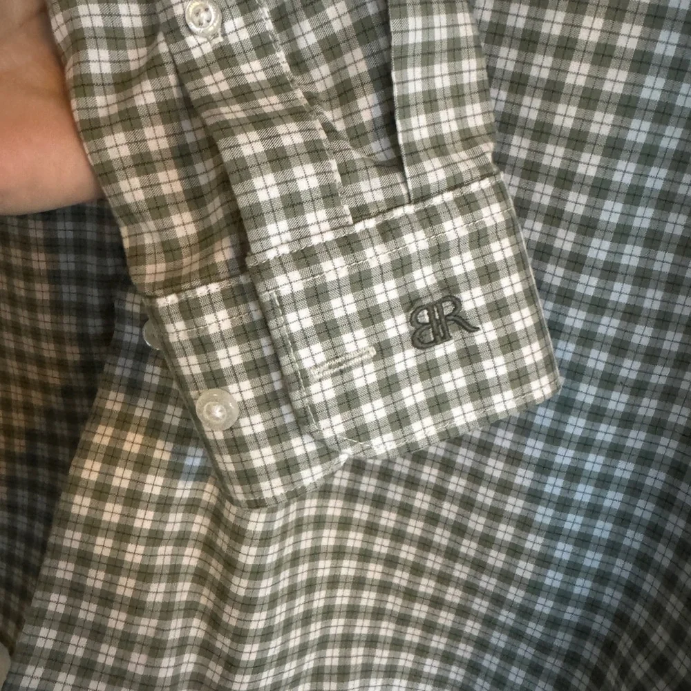 Banana Republic Men's Green Gingham Check Button Down Shirt M Cotton Long Sleeve